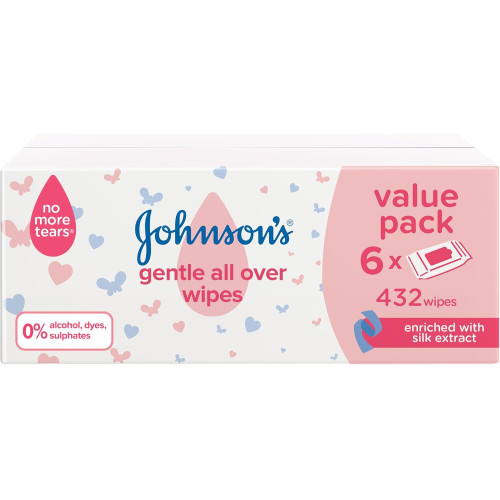 JOHNSONS BABY WIPES 6X72'S (432) GENTLE